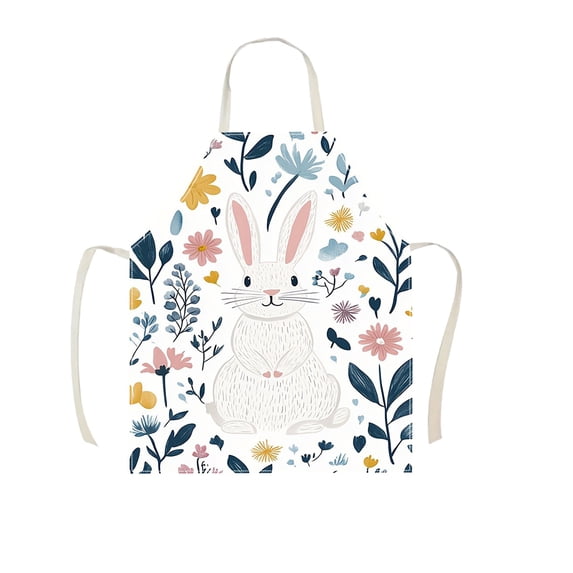 AURIGATE Easter Themed Kitchen Apron 21.5x26.5in Polyester Cooking Apron with Bunny Egg Floral Patterns for Spring Holiday Baking & Party Decor