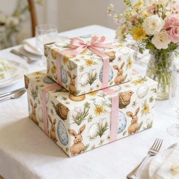 AURIGATE Easter Wrapping Paper Roll (4 Unique Designs), Premium Durable Gift Wrap, Spring Easter Gift Packaging & Decorative Paper