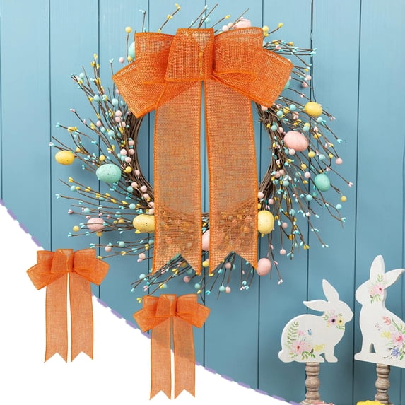 AURIGATE Easter Wreath Bows, 2 Pack 7.09×9.84in Cloth Pink Burlap Bows, Spring Easter Decorative Bows for Wreath, Tree, Gift, Party & Home Decor
