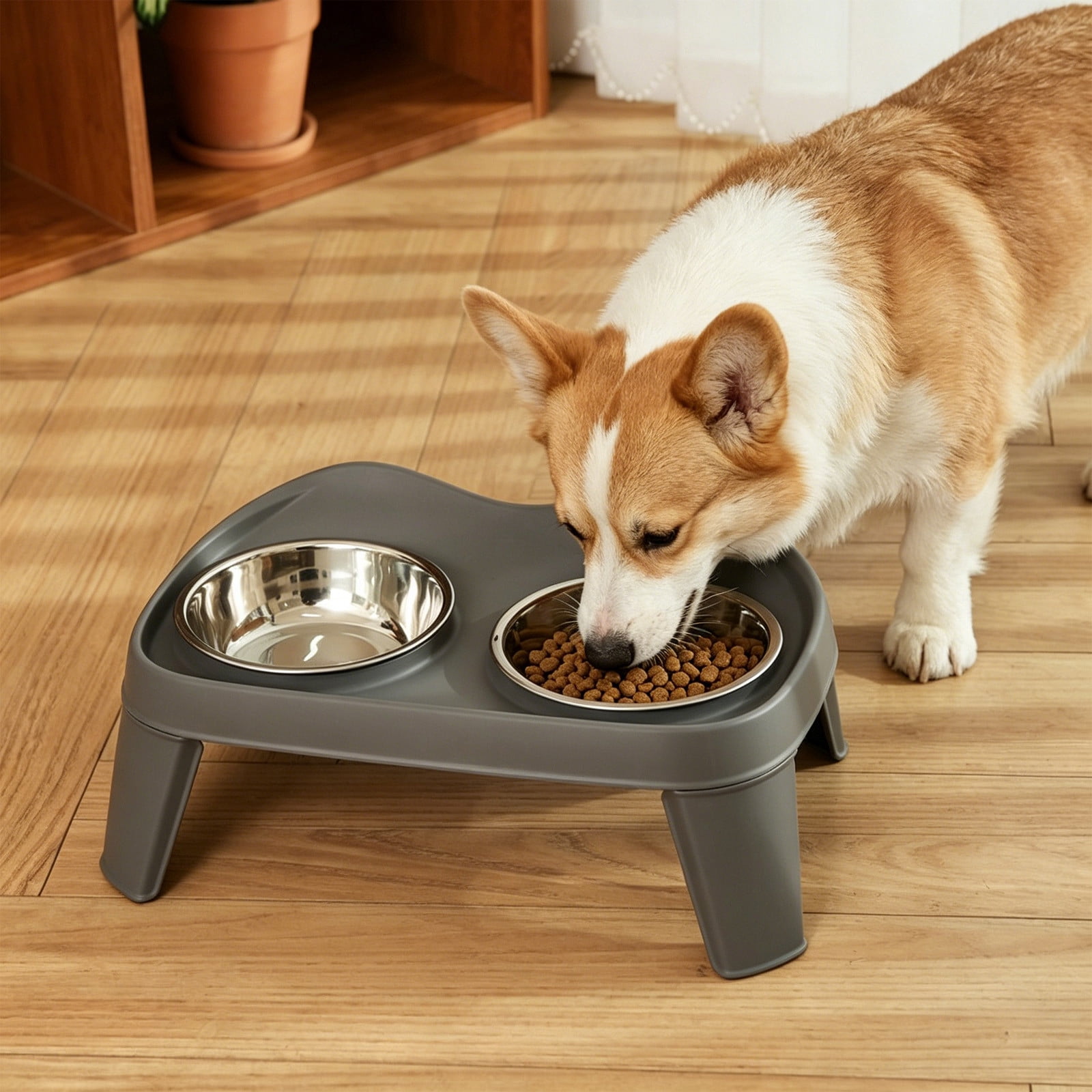 AURIGATE Elevated Stainless Steel Dog Bowl Feeding Table, Small Medium Dog Neck Protection Anti Tip Double Bowl Stand, Stainless Steel Bowl for Medium Breeds