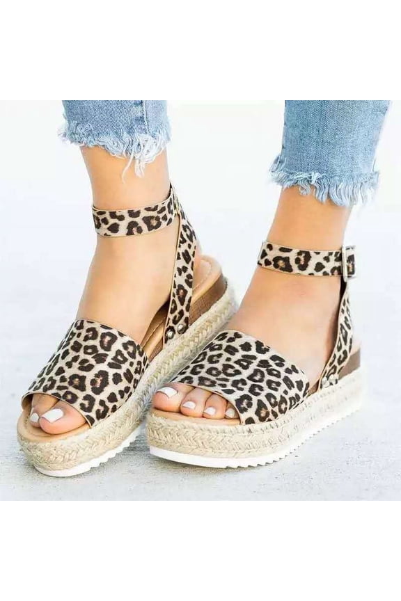 Espadrille Jute Platform Open Toe Wedge Casual Fashion Sandals Ankle Strap Buckle