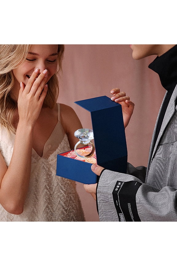 Fake Diamond Ring,Artificial Crystal Large Ring,Proposal Glass Large Clear Crystal Diamond Ring Wedding Decoration Romantic Proposal Wedding Props（Diameter 2.36in）