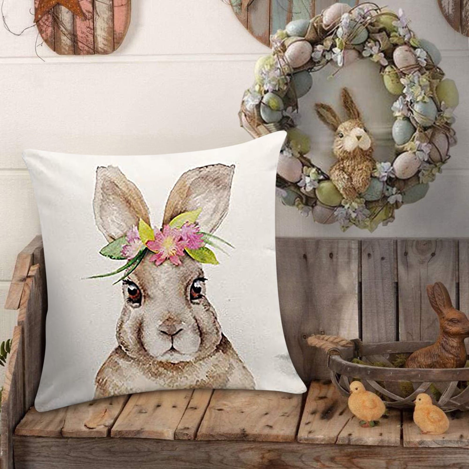 AURIGATE Funny Easter Bunny Rabbit with Flower Wreath Reversible Soft ...