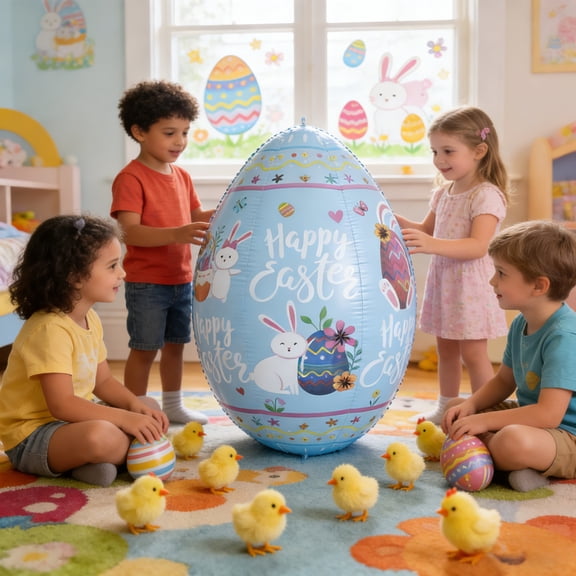 AURIGATE Giant Inflatable Easter Egg Decor - Colorful Printed Egg for Mantel, Fireplace & Spring Holiday Display