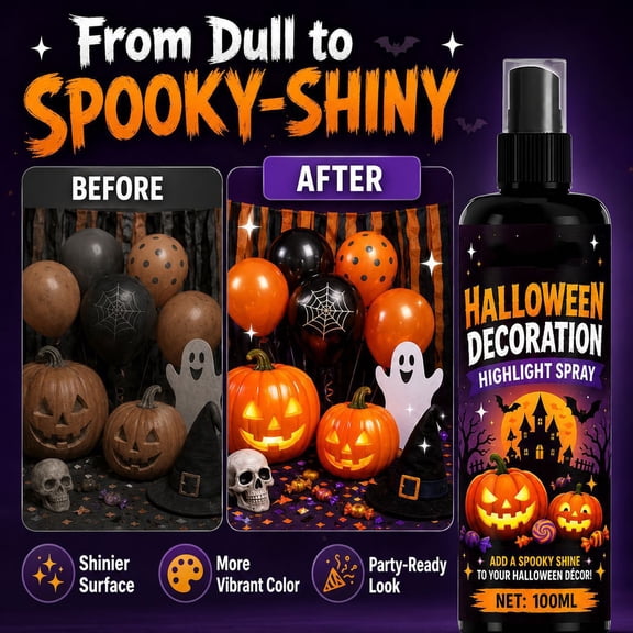 AURIGATE Halloween Decoration Highlight Spray, 3.38oz Plastic Pump Bottle Spooky Shine Enhancer for Pumpkins Props Fabrics Indoor Halloween Ornament Surface Brightening