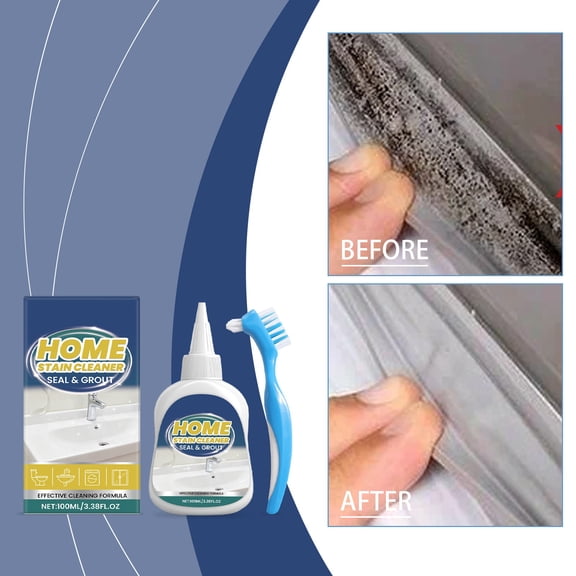 AURIGATE Home Grout & Stain Cleaner Gel 3.38 FL OZ (100ml) with Detail Cleaning Brush, Multi-Purpose Household Mold Mildew Remover for Bathroom Tile, Kitchen Sink, Seal & Grout Lines
