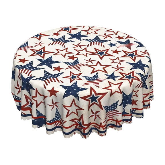 AURIGATE Independence Day Round Tablecloth Patriotic Star Patterns,Oil-Resistant Stain-Resistant Table Cover for Kitchen Dining Room Party Decoration,59.8in Diameter