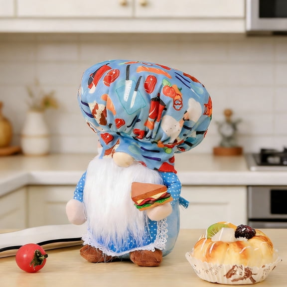 AURIGATE Kitchen Chef Gnome Plush, Food Print No-Face Dwarf Figurine for Home Kitchen & Dining Decor