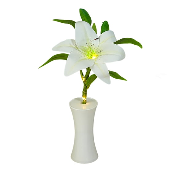 AURIGATE LED Lily Flower Night Light 2.28x11.81in Plastic, Artificial Floral Table Lamp with Vase for Home Bedroom Living Room Tabletop Holiday Decoration Gift