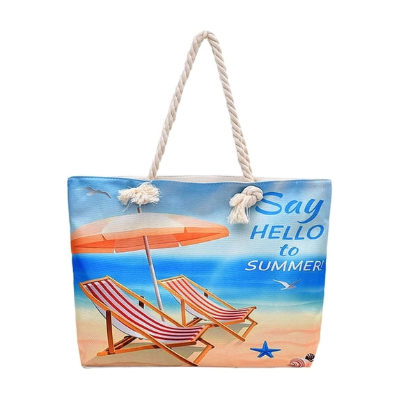 AURIGATE Large Capacity Canvas Beach Tote Bag 15.35x3.54x12.99in with Rope Handles for Summer Beach Travel Pool