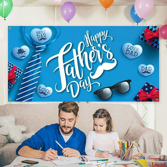 AURIGATE Large, Happy Fathers Day Banner - 71x36 Inch, Fathers Day Decorations Fathers Day Backdrop for Party Blue Happy Father's Day Decorations Fathers Day Party Decoration Happy Fathers Day Sign