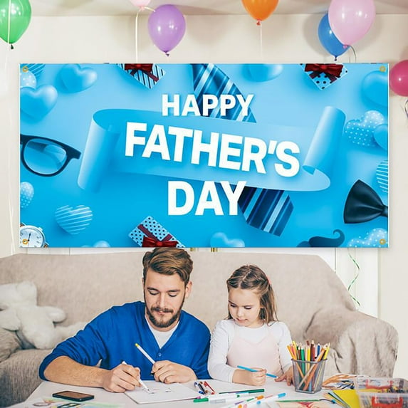 AURIGATE Large, Happy Fathers Day Banner - 71x36 Inch, Fathers Day Decorations Fathers Day Backdrop for Party Blue Happy Father's Day Decorations Fathers Day Party Decoration Happy Fathers Day Sign