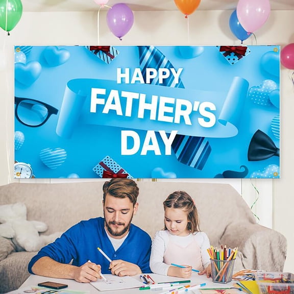 AURIGATE Large, Happy Fathers Day Banner - 71x36 Inch, Fathers Day Decorations Fathers Day Backdrop for Party Blue Happy Father's Day Decorations Fathers Day Party Decoration Happy Fathers Day Sign