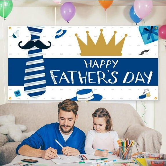 AURIGATE Large, Happy Fathers Day Banner - 71x36 Inch, Fathers Day Decorations Fathers Day Backdrop for Party Blue Happy Father's Day Decorations Fathers Day Party Decoration Happy Fathers Day Sign