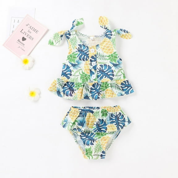 AURIGATE Little Girls Swimsuits Toddler Baby Girls Floral Ruffle Swimwear One Shoulder Bathing Suit Bikini Set