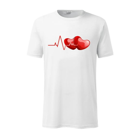 AURIGATE Men Short Sleeve Casual Electrocardiogram Love Printing Round Neck Pullover T Shirt Blouse
