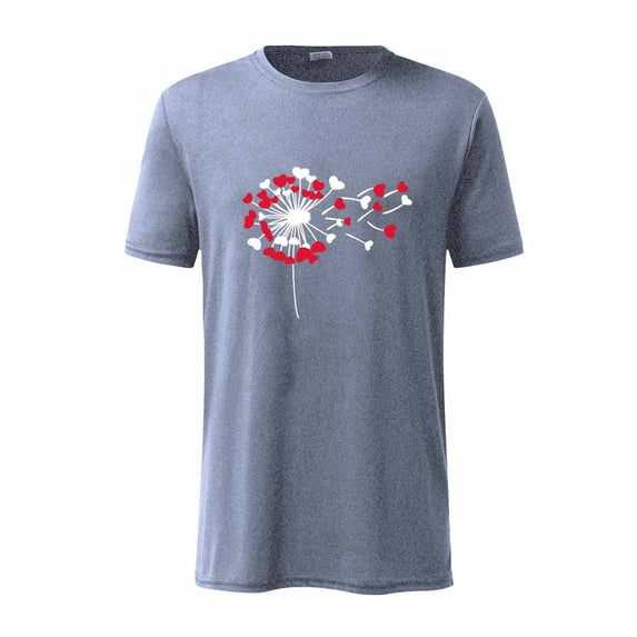 AURIGATE Men Short Sleeve Casual Floating Love Printing Round Neck Pullover T Shirt Blouse