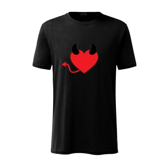 AURIGATE Men Valentine's Day Short Sleeve Devil Horn Love Printing Round Neck Pullover T Shirt Blouse