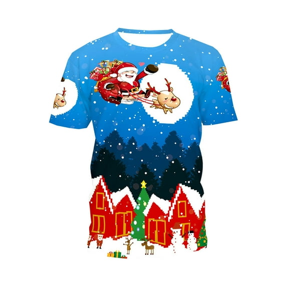 AURIGATE Men's Fashion Christmas Funny Print Slim Youth Short Sleeve T-shirt Tops