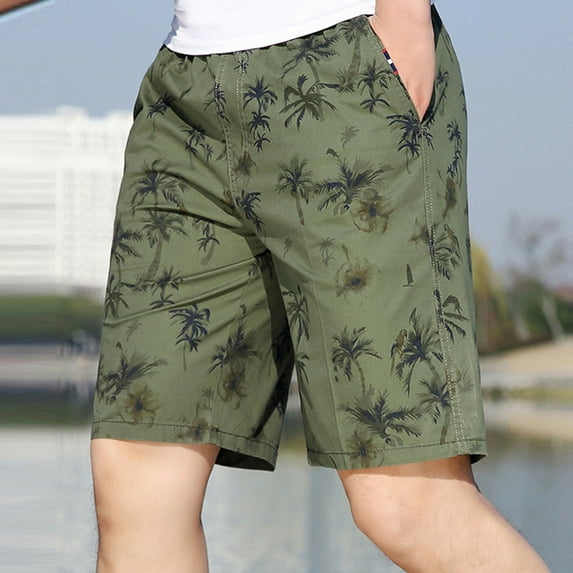 AURIGATE Men's Linen Short Casual Drawstring Summer Beach Floral Shorts for Men