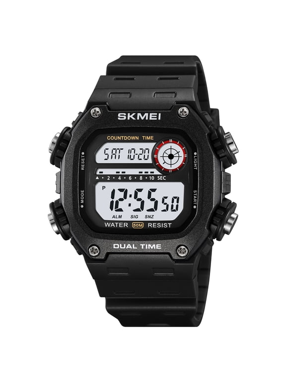 Men's Square Dual Display Digital Watch, Waterproof Multi-Function Tactical Sports Watch with Countdown & Backlight for Outdoor Daily Wear