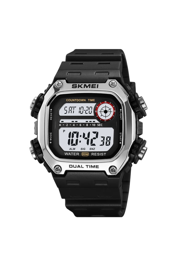 Men's Square Dual Display Digital Watch, Waterproof Multi-Function Tactical Sports Watch with Countdown & Backlight for Outdoor Daily Wear