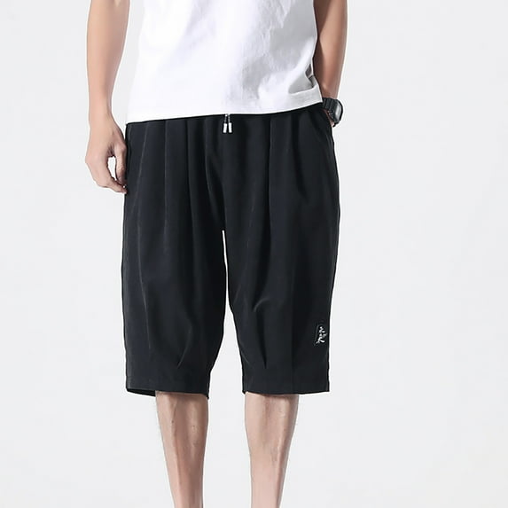 AURIGATE Mens Capris Pants Plus Size Loose Casual Pants Summer Below Knee Elastic Drawstring Jogger Shorts