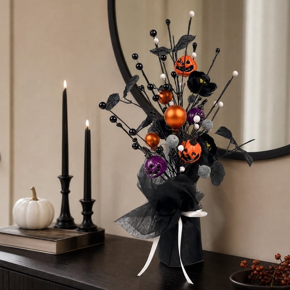 AURIGATE Mini Halloween Tree, Black Gothic Tabletop Berry Pumpkin Tree for Home Mantel Decor