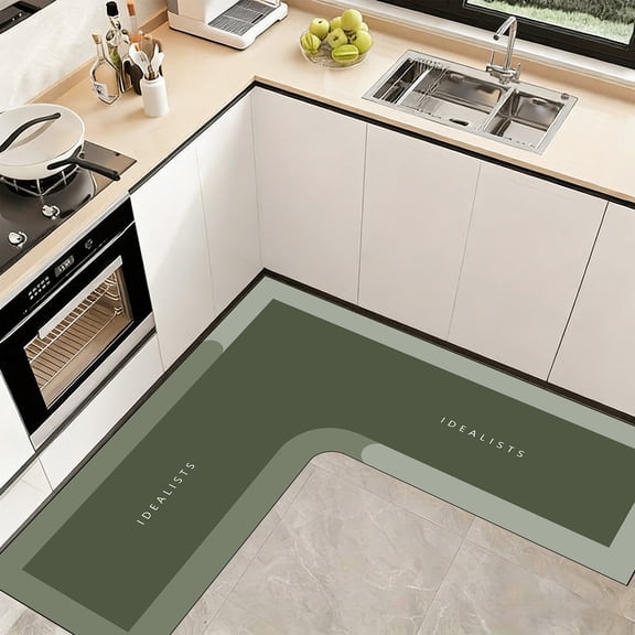 AURIGATE Modern Minimalist L-Shaped Kitchen Mat Set, 47.2×17.7in Main Sections,Non-Slip Absorbent Nylon-Spandex Floor Mat, Stain-Resistant Kitchen Runner Rug