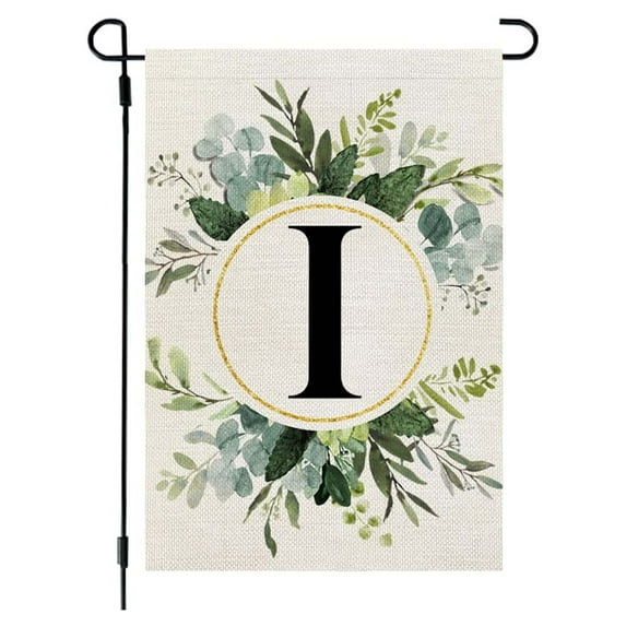 AURIGATE Monogram Letter I Summer Welcome Garden Flags 12x18 Double Sided Burlap Initial Family Last Name Small Yard Flag Floral for Outside Decorations Personalized Wreath Outdoor Signs Decor