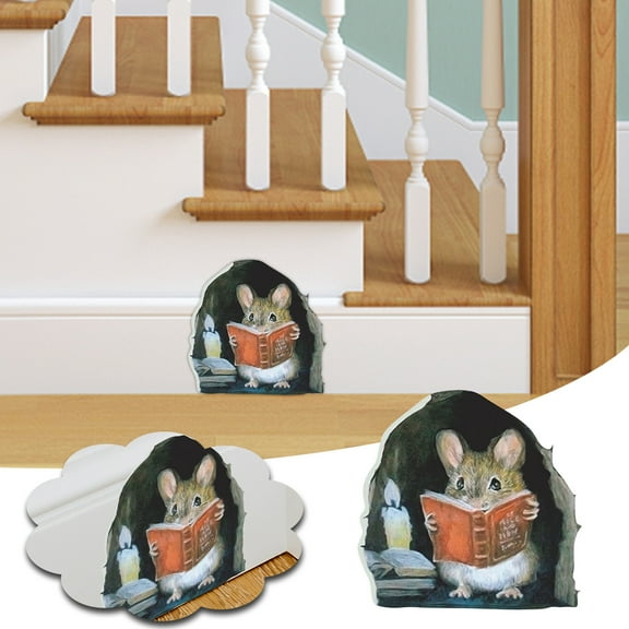 AURIGATE Mouse Reading Book, Wall Decor Sticker Decal, Kids Room, Classroom, Home, Bedroom, Bookcase, Book Lover, of Mice and Men, Children, Adorable