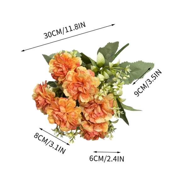 AURIGATE Orange Artificial Hydrangea Bouquet 11.8in Plastic Fake Hydrangea Flowers for Table Centerpiece