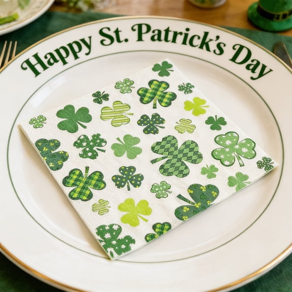 AURIGATE Pack of 20, Green Lucky Clover Disposable Paper Napkins for Saint Patrick's Day Table Decorations,St. Patrick's Day Shamrock Napkins, Irish-Themed Birthday Party Supplies, 4.924.92in