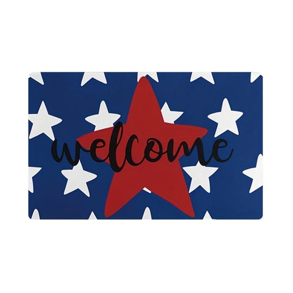 AURIGATE Patriotic Welcome Doormat Retro Flag Door Mat,Blue Non-Slide Rubber Vintage Linen Floor Mat for 4th of July Independence Day,Indoor Outdoor Home Decor,23.6x15.7 inches