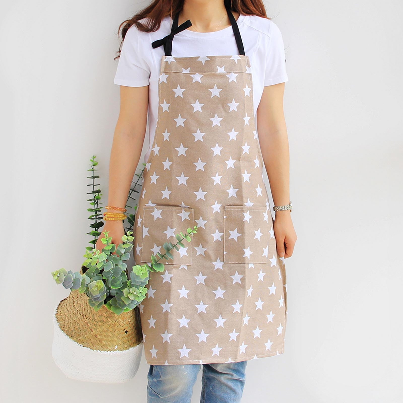 AURIGATE Plus Size Bib Apron Water Oil Stain Resistant Extra Long Ties and Adjustable Neck Cooking Kitchen Aprons