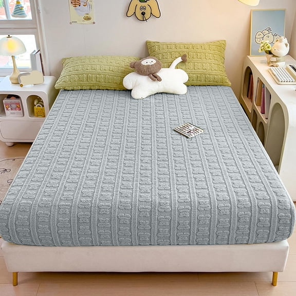 AURIGATE Plush Knit Fitted Sheet, Non-Slip Elastic Bed Cover, Wrinkle-Resistant Polyester Bedding, Multiple Colors Available