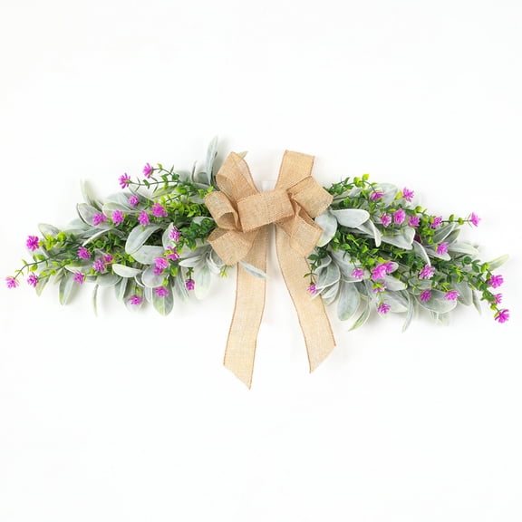 AURIGATE Purple Artificial Flower Door Swag with Burlap Bow 23.62x7.87in Plastic Floral Garland for Window Decor