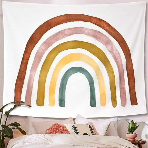 AURIGATE Rainbow Tapestry Wall Decor, Premium Duck Cotton, 59"x51" Rainbow Wall Hanging for Girls, Hand Sewn Edges, Muted Boho Colors, Rainbow Decor for Girls Bedroom, Nursery, Playroom