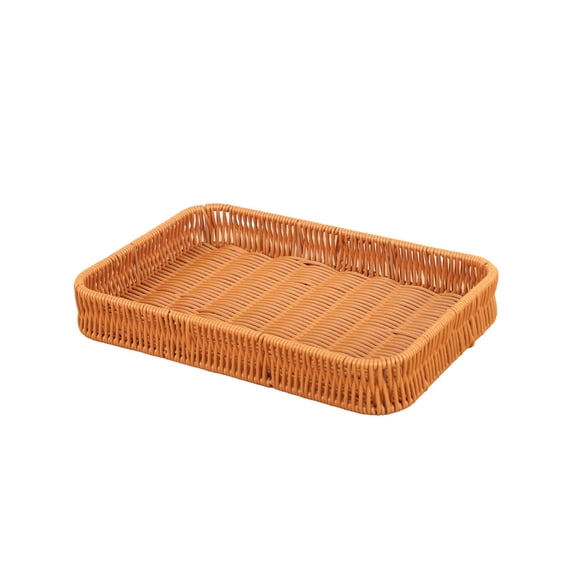 AURIGATE Rectangular Woven Plastic Serving Basket Tray, 11.81x7.87x1.77in Rattan-Style Shallow Storage Basket for Kitchen Home Decor