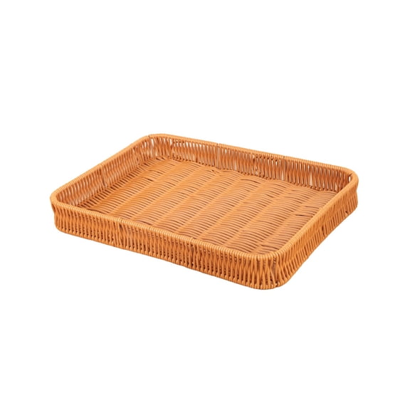 AURIGATE Rectangular Woven Plastic Serving Basket Tray, 13.78x9.84x1.77in Rattan-Style Shallow Storage Basket for Kitchen Home Decor