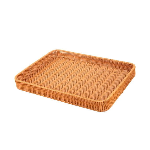 AURIGATE Rectangular Woven Plastic Serving Basket Tray, 15.75x12.01x1.77in Rattan-Style Shallow Storage Basket for Kitchen Home Decor