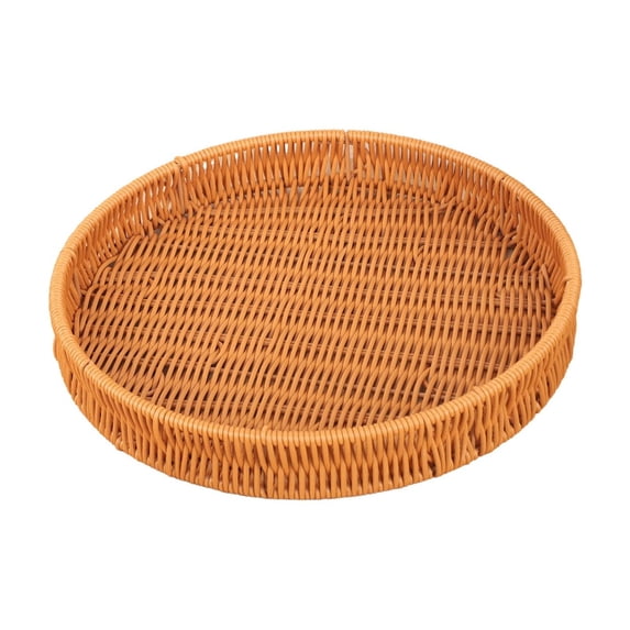 AURIGATE Round Woven Plastic Serving Basket Tray, 11.81x1.77in Rattan-Style Shallow Storage Basket for Kitchen Dining Home Decor