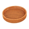 thumbnail image 1 of AURIGATE Round Woven Plastic Serving Basket Tray, 9.84x1.77in Rattan-Style Shallow Storage Basket for Kitchen Dining Home Decor, 1 of 7