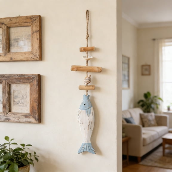 AURIGATE Rustic Wooden Fish Wall Hanging, Handmade Distressed Coastal Decor for Home Beach House Nautical Theme