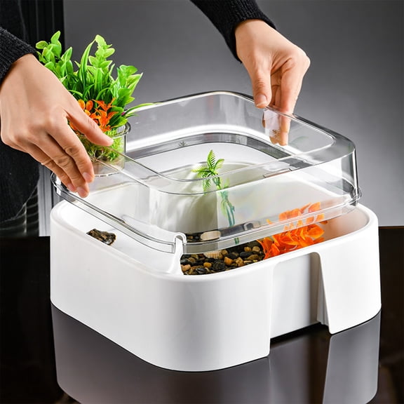 AURIGATE Small Plastic Turtle Tank with Basking Platform, Desktop Reptile Terrarium for Aquatic & Semi-Aquatic Turtles, Easy-Clean Habitat with Secure Ventilated Lid