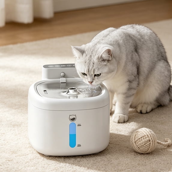 AURIGATE Smart Pet Water Dispenser Fountain, Wireless Automatic Circulating Filtered Cat Water Feeder with Battery, Induction Drinking Device for Kitty, White