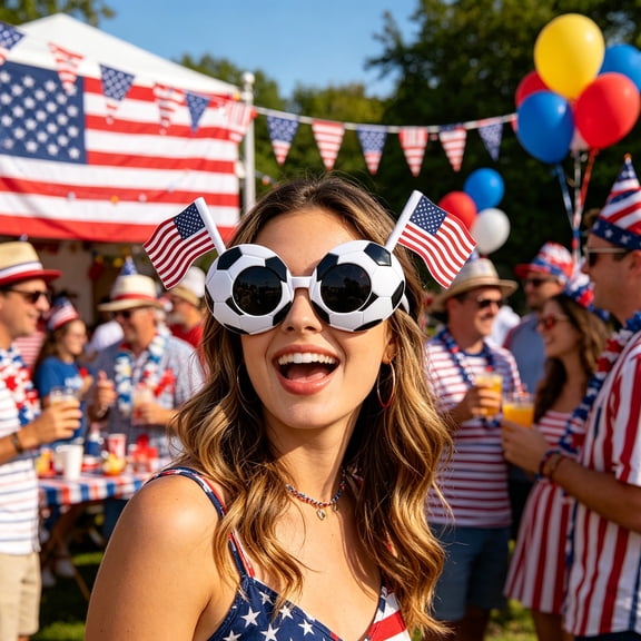 AURIGATE Soccer Glasses Cheering Props, Independence Day Patriotic Party Supplies Photo Booth Fun Novelty for 4th of July