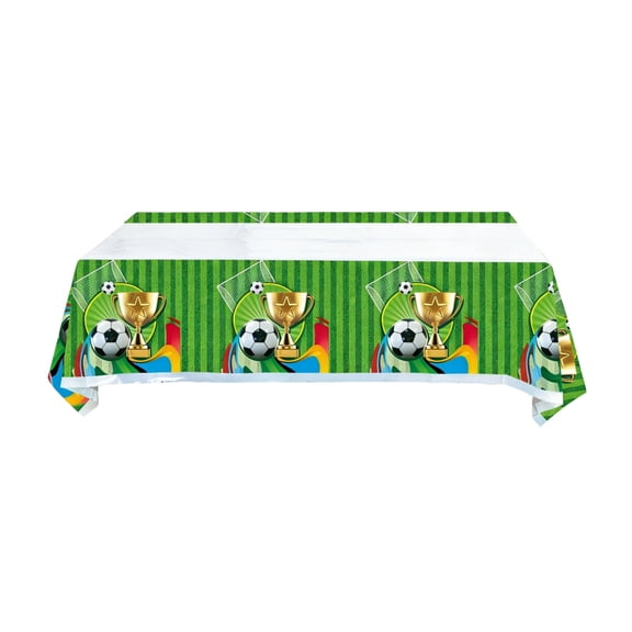 AURIGATE Soccer Theme 70.9×42.5in Disposable Tablecloth, Plastic Waterproof Football & Trophy Pattern Table Cover for Game Day Watch Party Birthday Sports Event Celebration