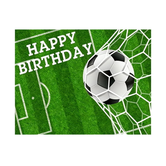 AURIGATE Soccer Theme Happy Birthday Backdrop, 50×27.6in Polyester Football Field Photo Background for Game Day Watch Party Birthday Sports Event Celebration