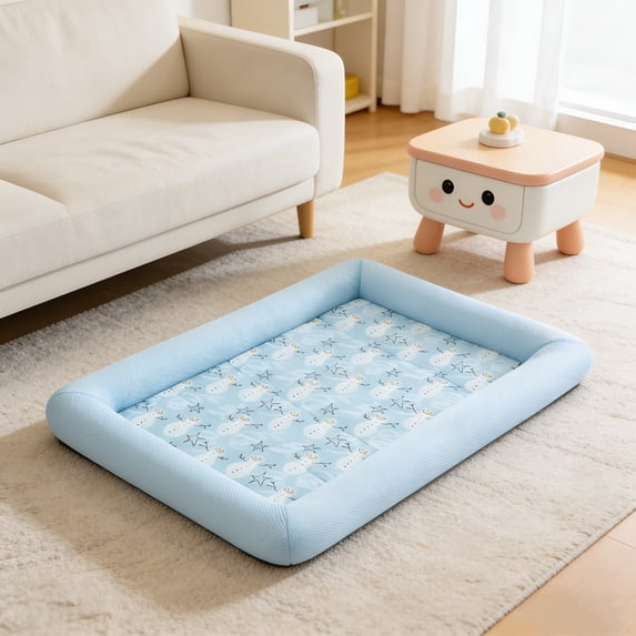 AURIGATE Summer Cooling Dog Cat Bed 19.69x15.75in Polyester, Breathable Bolster Pet Cooling Mat Bed with Cute Print for Small Medium Dogs Cats Indoor Summer Use
